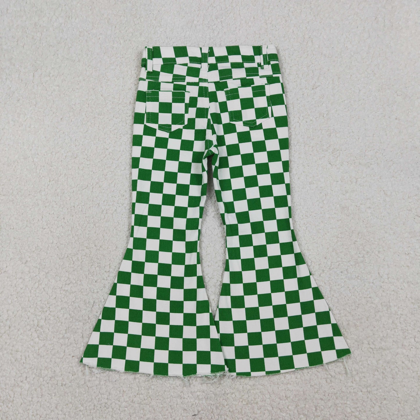 RTS NO MOQ（In Stock) P0841 Green and white plaid denim trousers
