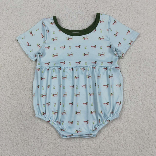 SR3999 Newborn Baby Boys Short Sleeve Ducks Plaid Hunting Rompers