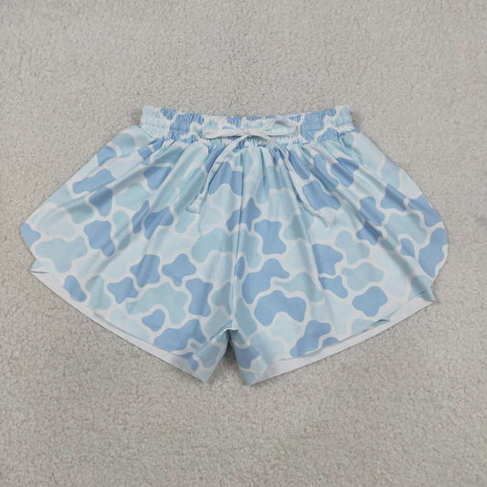 SS0769 Adult Women Southern Light Blue Camo Yoga Active Shorts Bottoms