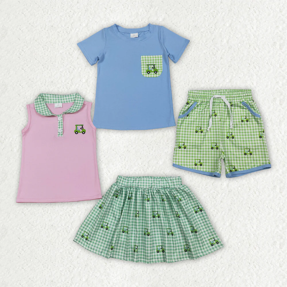 Sibling Baby Girls boy clothes embroidery golf short sleeve shorts Clothes Sets and skirts sets