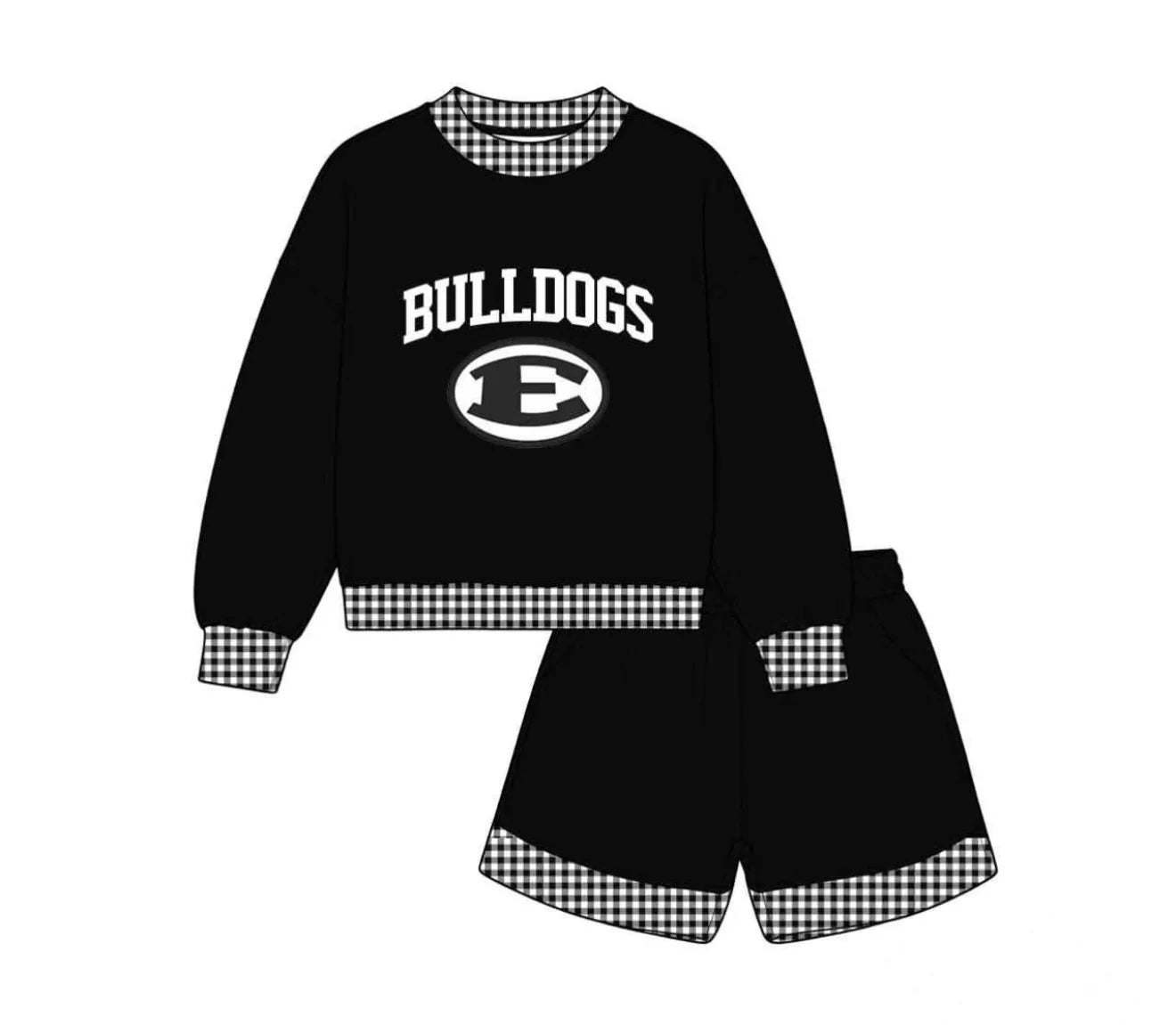 Custom Order Baby Boys Long Sleeve Black Bulldogs Top Pockets Shorts Team Clothes Sets