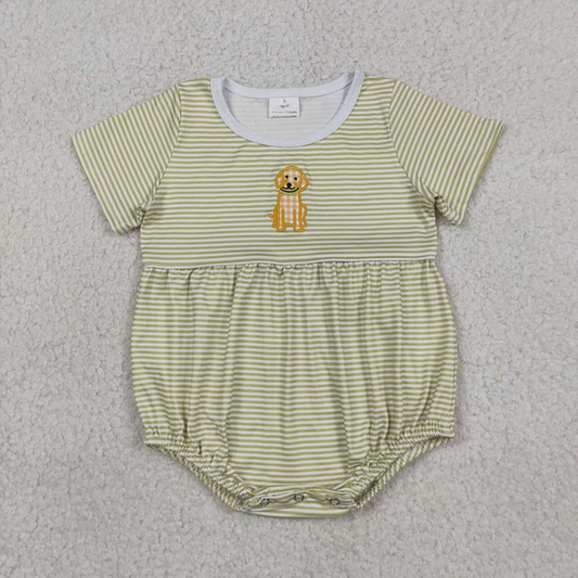 SR4140 Newborn Embroidery Dogs Baby Boys Short Sleeve Stripe Hunting Rompers