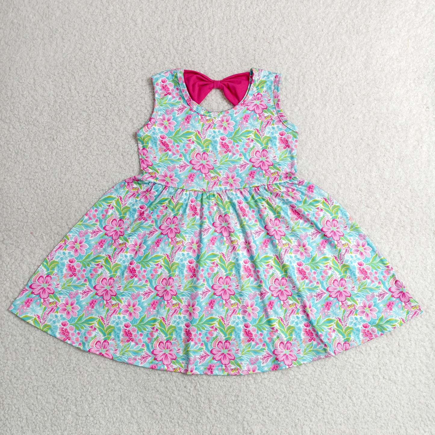 GSD3863 Kids Baby Girls Sleeveless Watercolor Flowers Knee Length Dresses