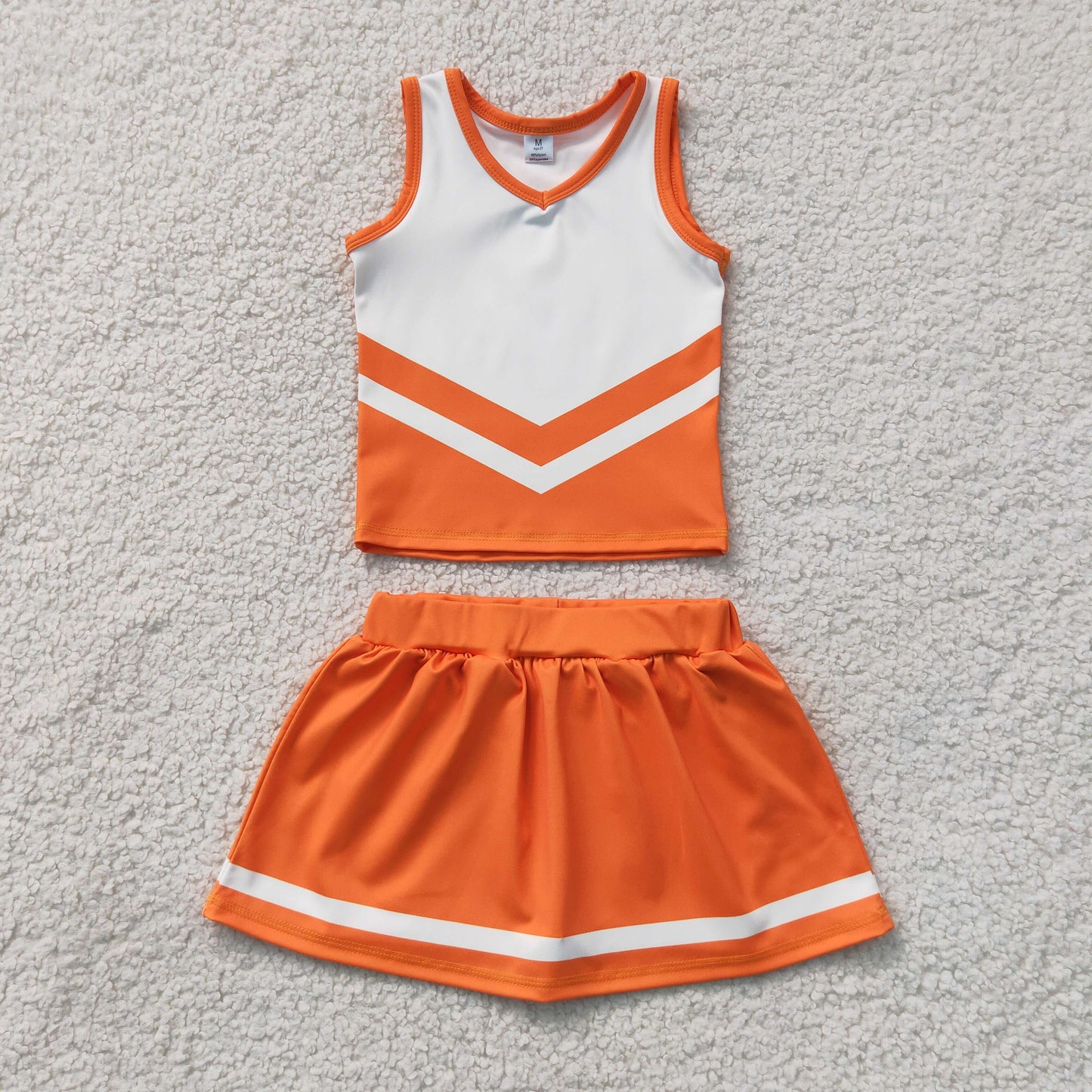 GSD4199 Kids Baby Girls Orange White Stripe Vest Skirt Shorts Team Yoga Active Clothes Sets