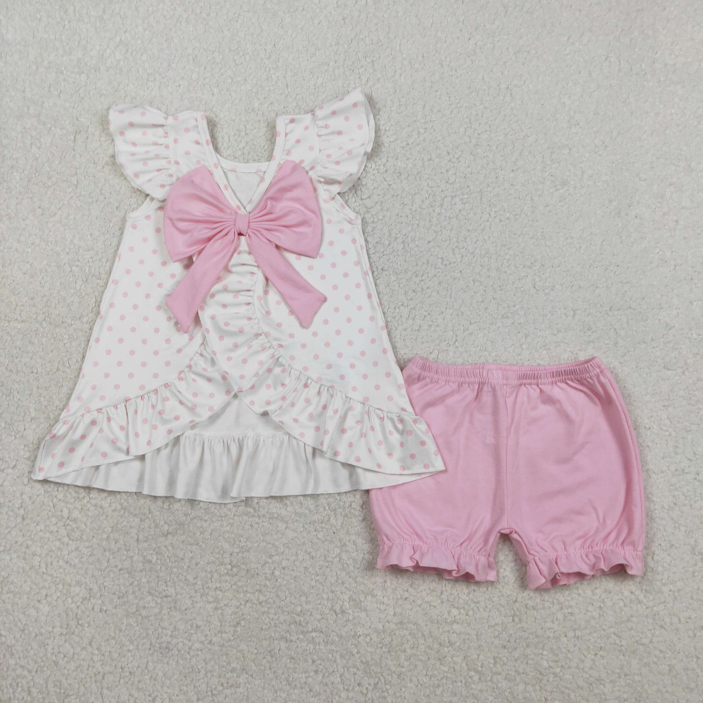 GSSO3018 Kids Baby Girl Cross Polka Dots Back Bow Tunic Ruffle Short Easter Clothes Sets