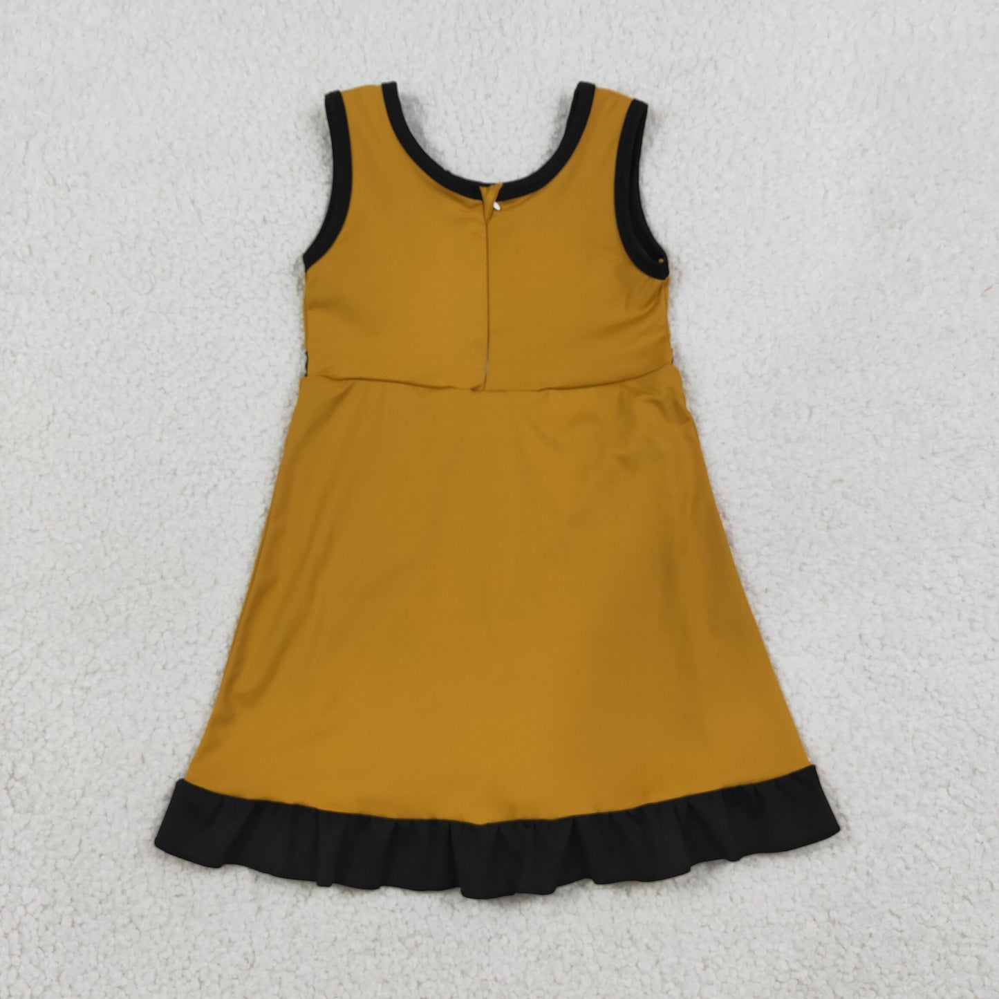 GSD4134 Kids Clothing Baby Girls Gold Black Sleeveless Yoga Active Short Knee Length Dress