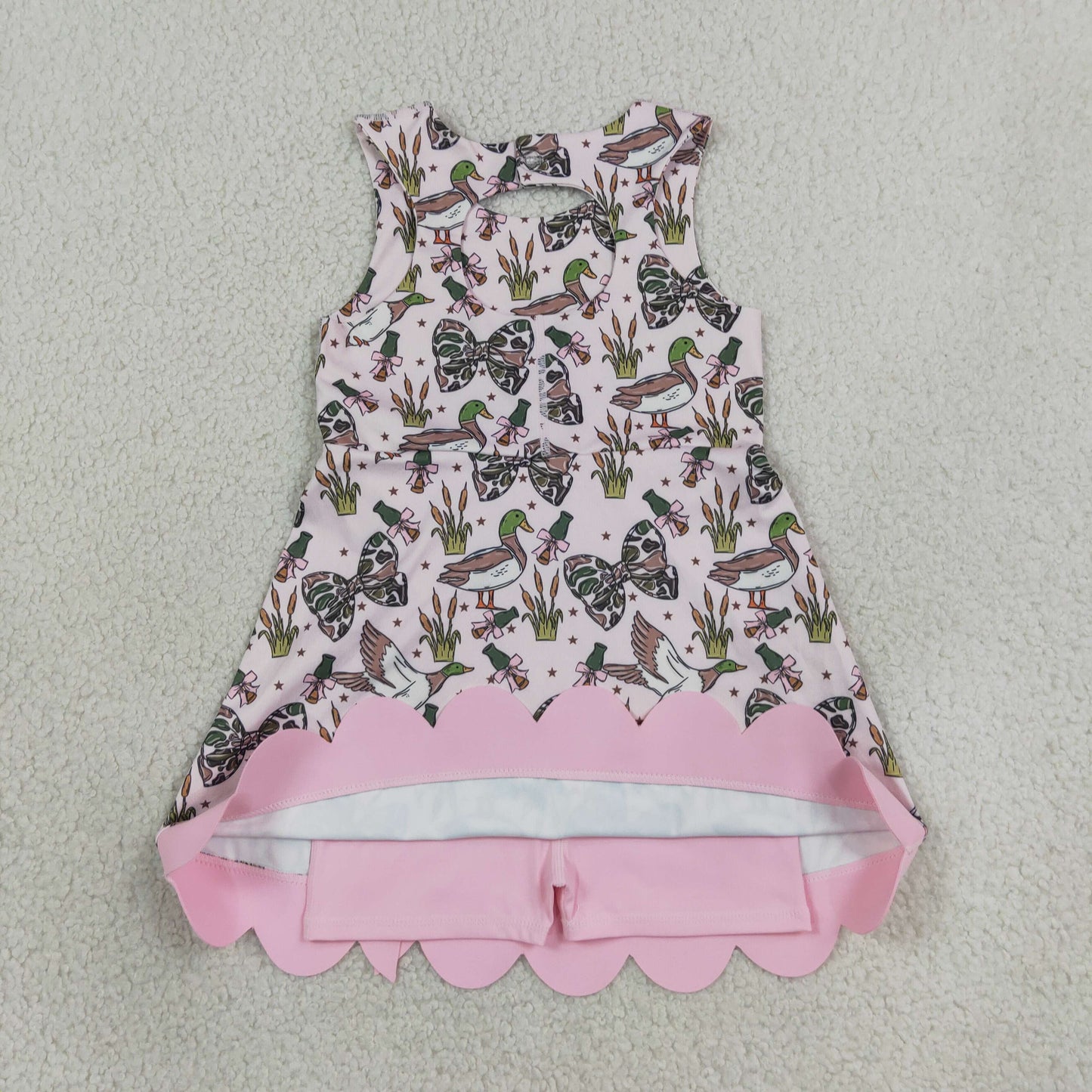 GSD4009 Kids Clothing Baby Girls Camo Bows Ducks Hunting Yoga Active Short Bows Scallop Knee Length Dress