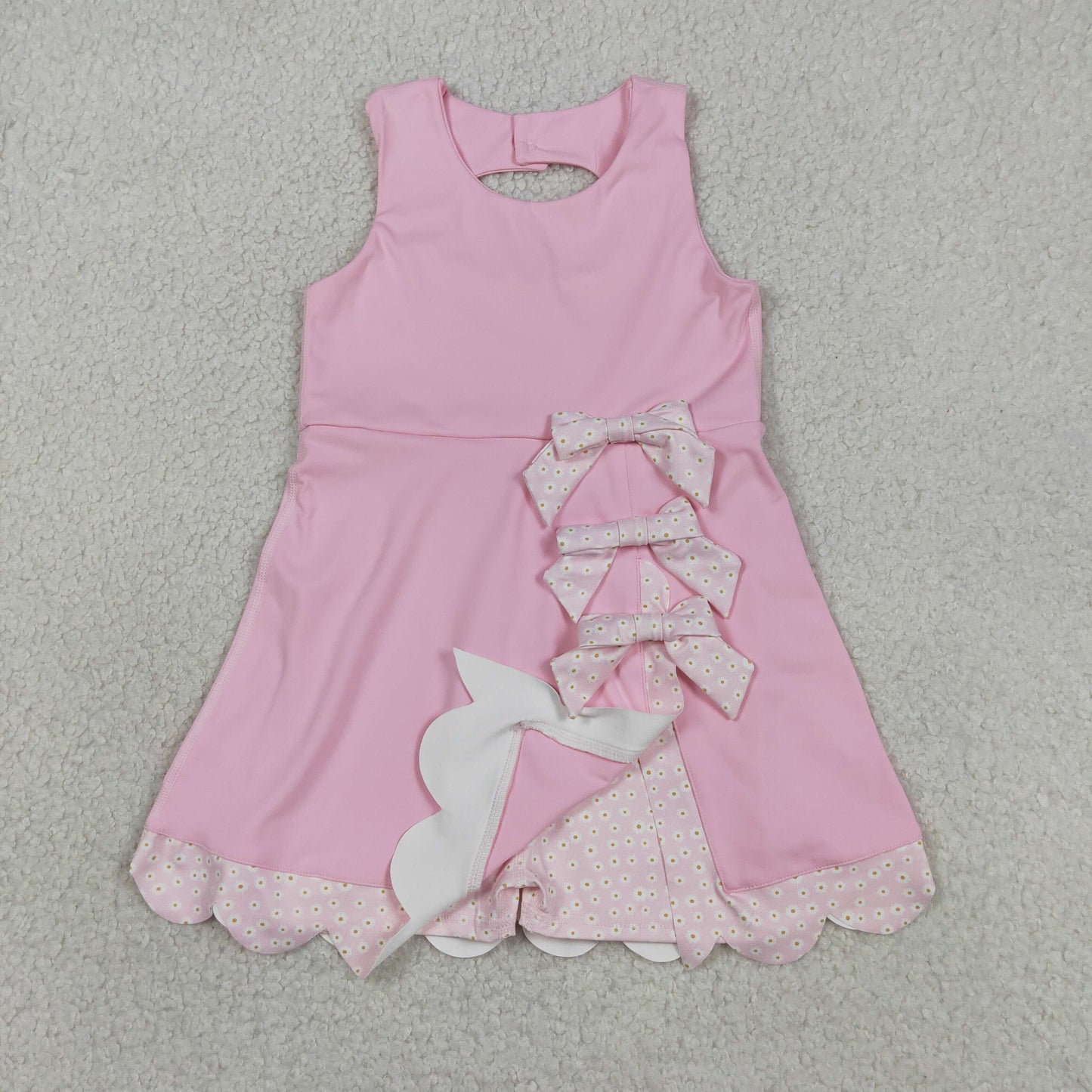 GSD3315 Kids Baby Girls Pink Sleeveless Bows Yoga Ruffle Shorts Knee Length Dresses