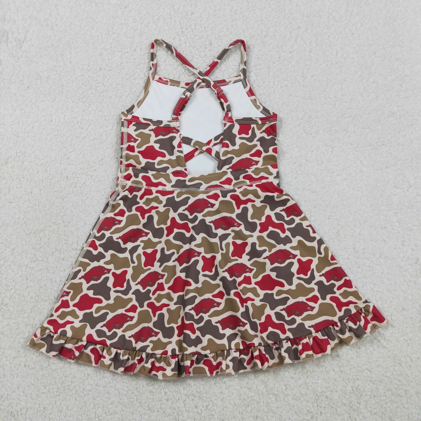GSD3587 Kids Baby Girls Strap Camo Arkansas Team Yoga Active Shorts Ruffle Knee Length Dresses