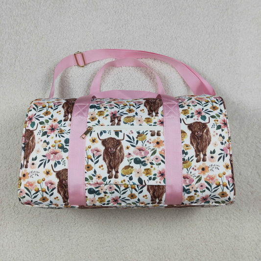 BA0008 Baby Kids Western Cow Pink Flower Duffles Gym Bags