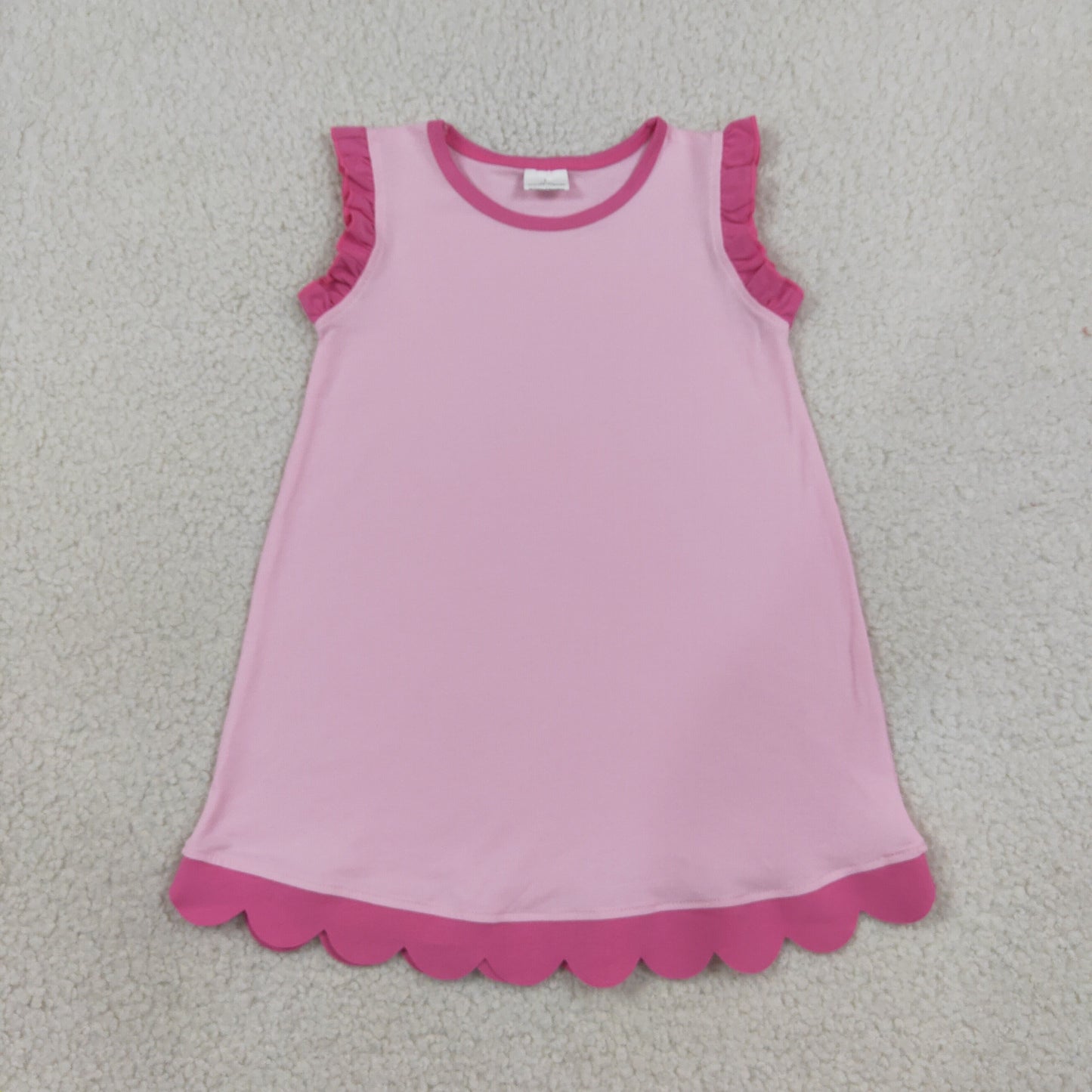 GSD4052 Kids Clothing Baby Girls Pink Sleeveless Scallop Knee Length Dresses