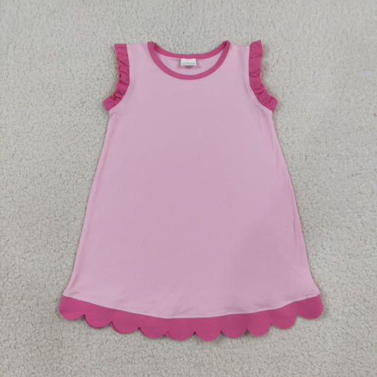 GSD4052 Kids Clothing Baby Girls Pink Sleeveless Scallop Knee Length Dresses