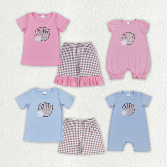 Baby Boy Girl Sets Kids Baseball Summer Embroidery Sibling Rompers Clothes