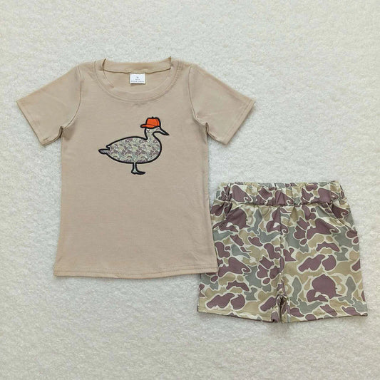 BSSO0781 Kids Baby Boys Khaki Camo Duck Shirt Top Shorts Clothes Sets