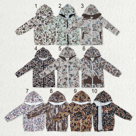 Sibling baby boys girls clothes camouflage zipper hooded long sleeve tops