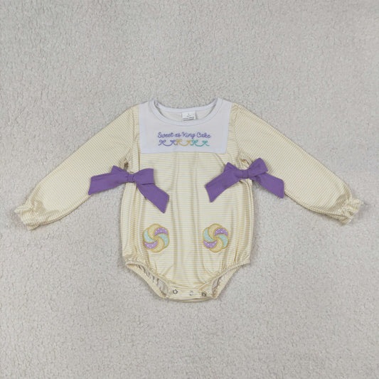RTS NO MOQ（In Stock) LR2770 Embroidered Sweet as King Cake Striped Long-Sleeved Jumpsuit