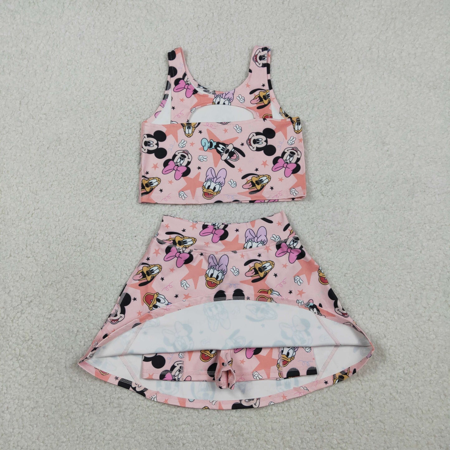 GSD2332 Kids Baby Girl Sleeveless Cartoon Mouse Ducks Top Skorts Yoga Sets