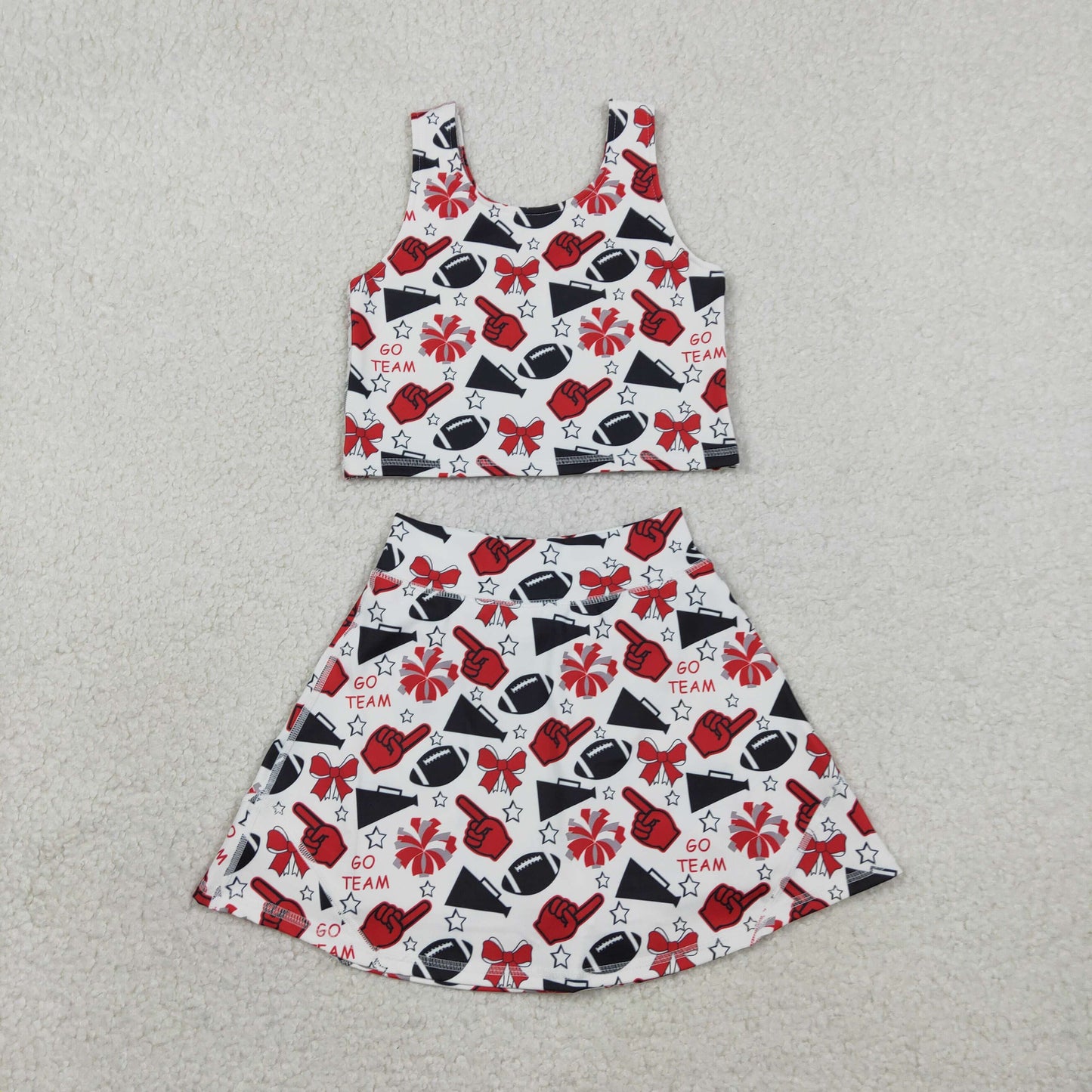 GSD2693 Kids Baby Girl Team Red Football Bows Vest Top Short Skirts Yoga Sets