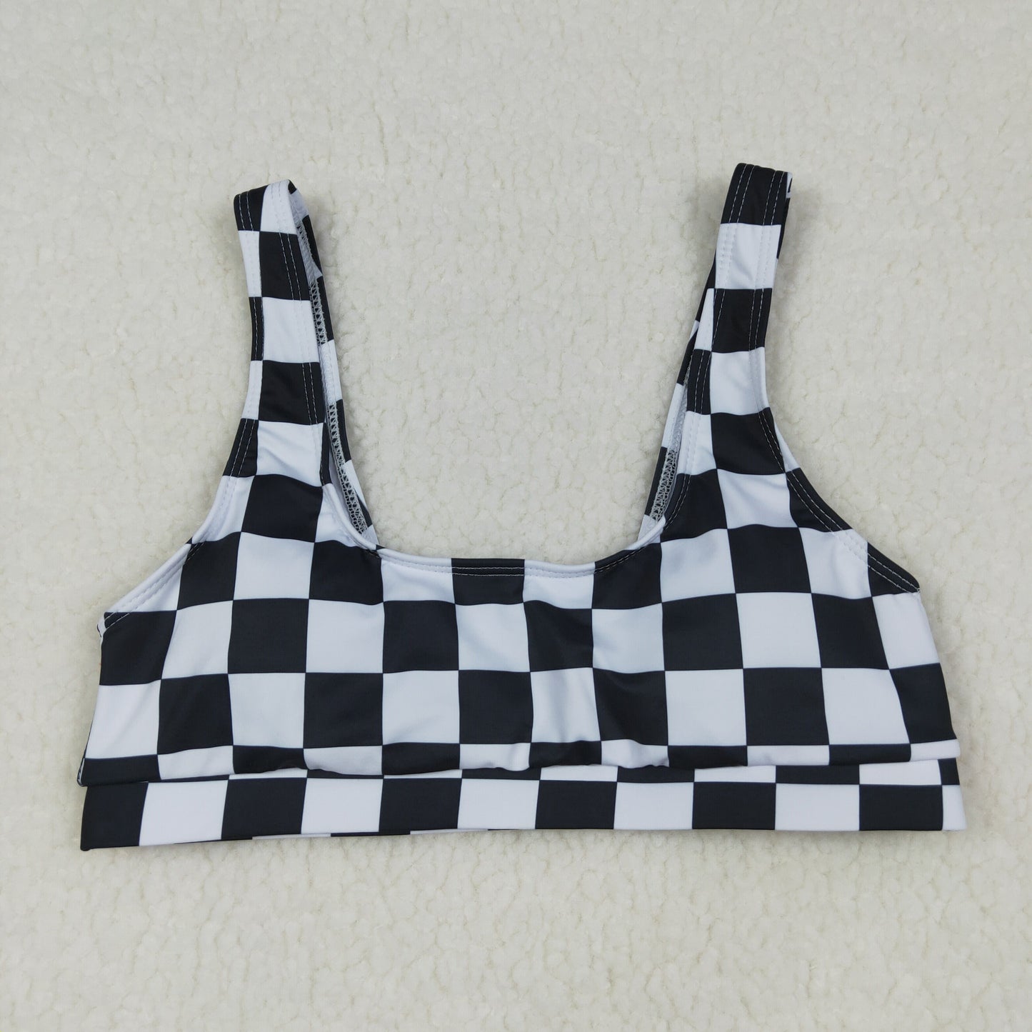 S0736 Adult Women Black Checkered Bra Swimming Top