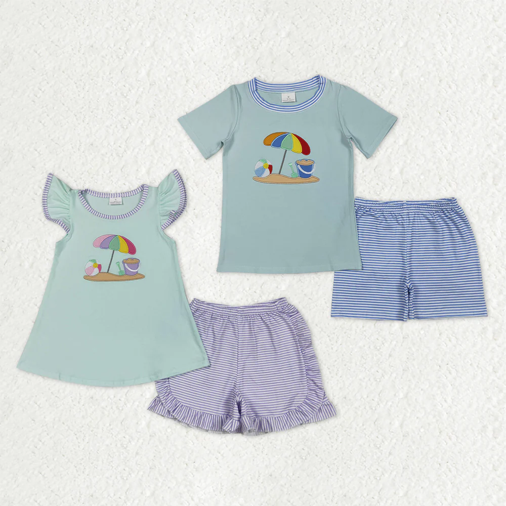 Sibling Baby Boys girls clothes shorts Sleeve embroidery short sleeve Shorts Clothes Sets