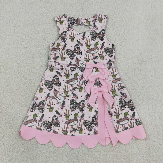 GSD4009 Kids Clothing Baby Girls Camo Bows Ducks Hunting Yoga Active Short Bows Scallop Knee Length Dress
