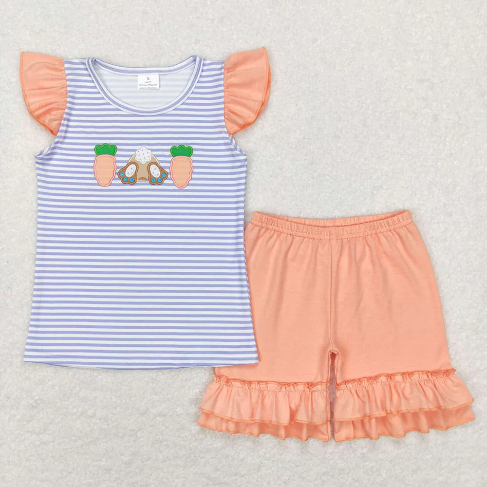 Sibling Baby girl boy clothes Embroidery easter short sleeve shorts sets and Rompers