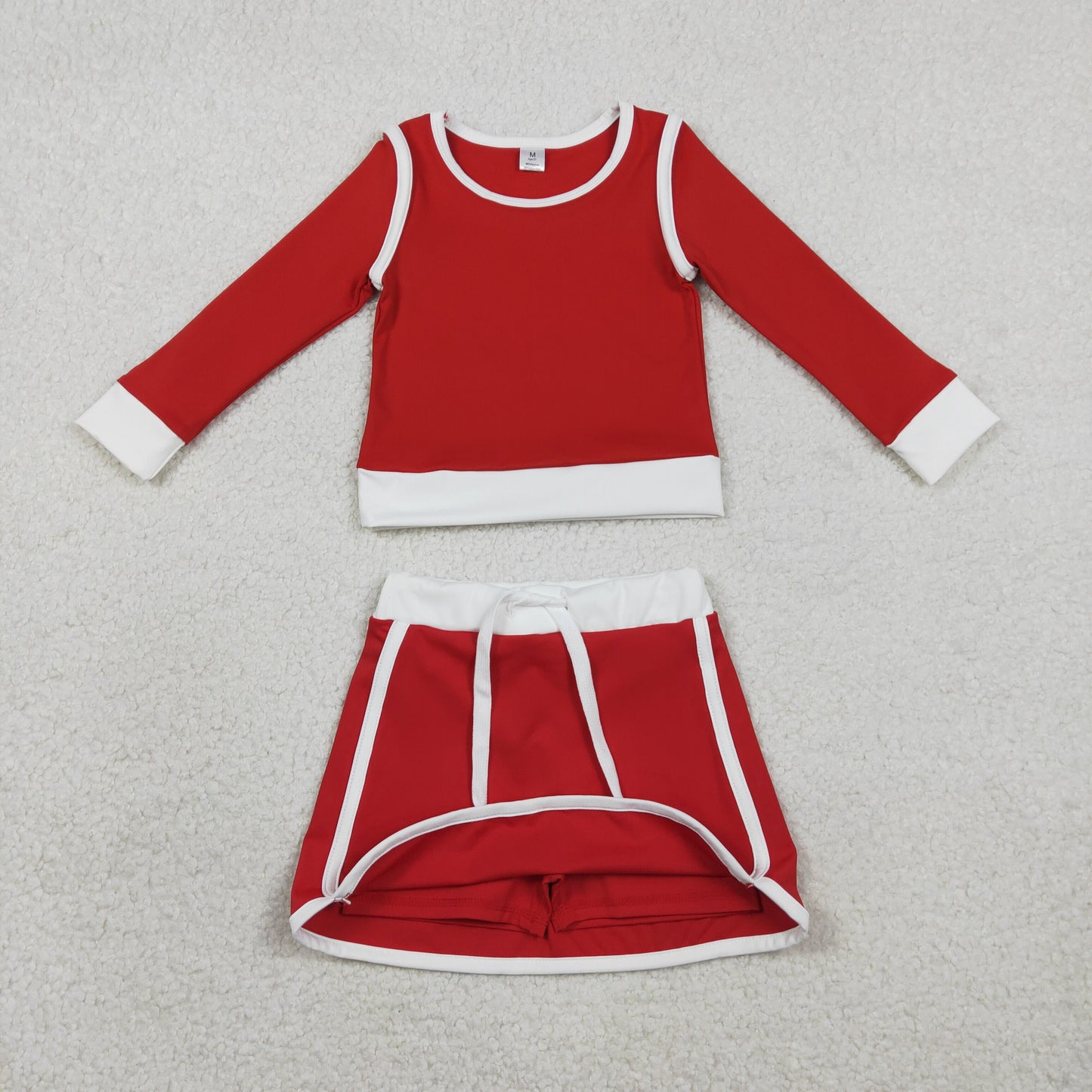 GLD1482 Kids Baby Girl Red Long Sleeve Top Skirts Shorts Yoga Active Clothes Sets
