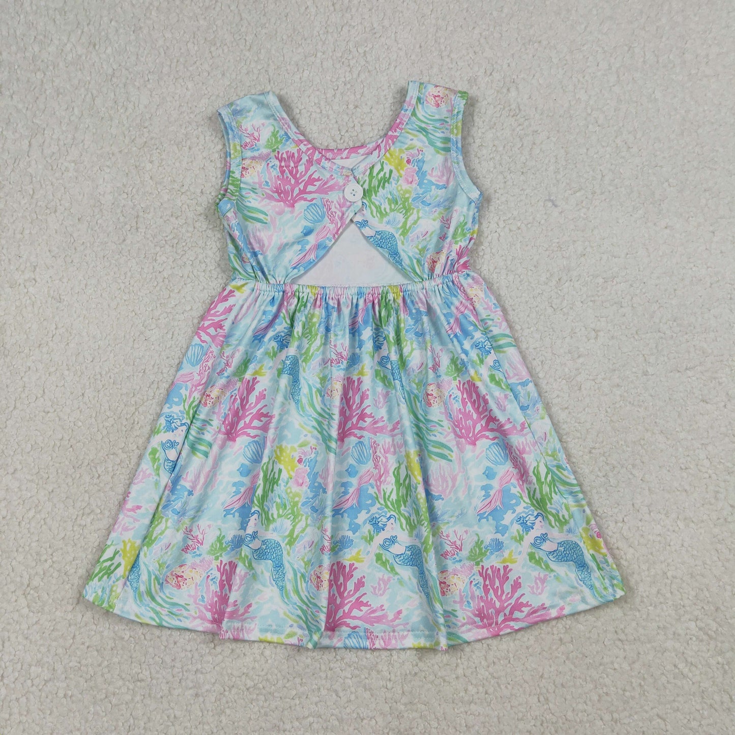 GSD3665 Kids Baby Girl Sleeveless Sea Plants Floral Knee Length Dresses