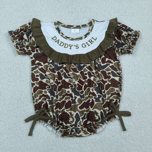 SR3919 Newborn Embroidery Daddy's Girl Southern Dark Khaki Camo Ruffle Rompers