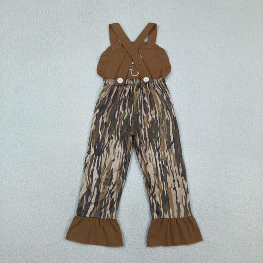 SR4047 Kids Embroidery Deer Baby Girls Strap Southern Olive Wood Camo Hunting Jumpsuits