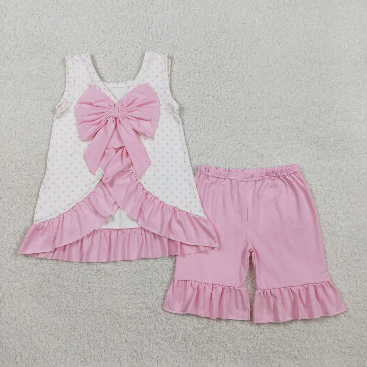 RTS NO MOQ（In Stock) GSSO2884 Embroidered Floral Golf Golf Sightseeing Cart Pink Polka Dot White Sleeveless Shorts Set