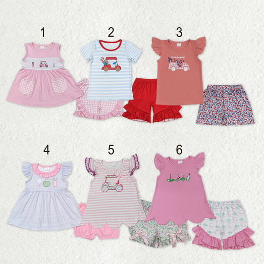 Sibling Baby Boys girls clothes embroidery short sleeve Shorts Clothes Sets