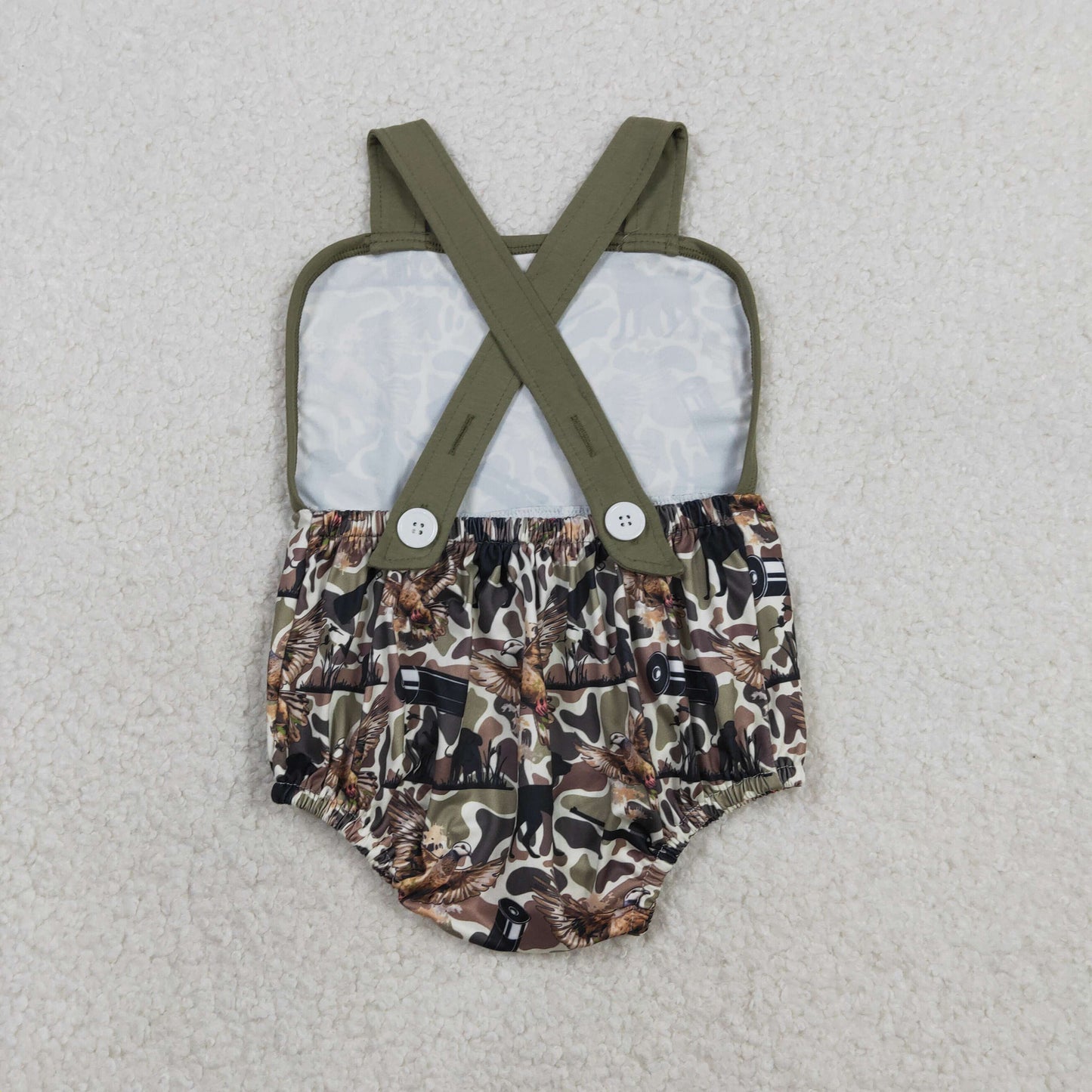 SR3926 Newborn Baby Boy Strap Southern Dog Ducks Camo Hunting Rompers