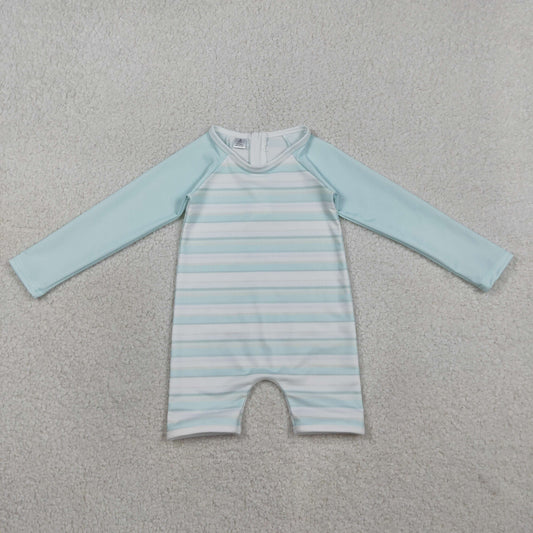 S0650 Kids Baby Girls Aqua Blue Stripe Romper Swimsuits