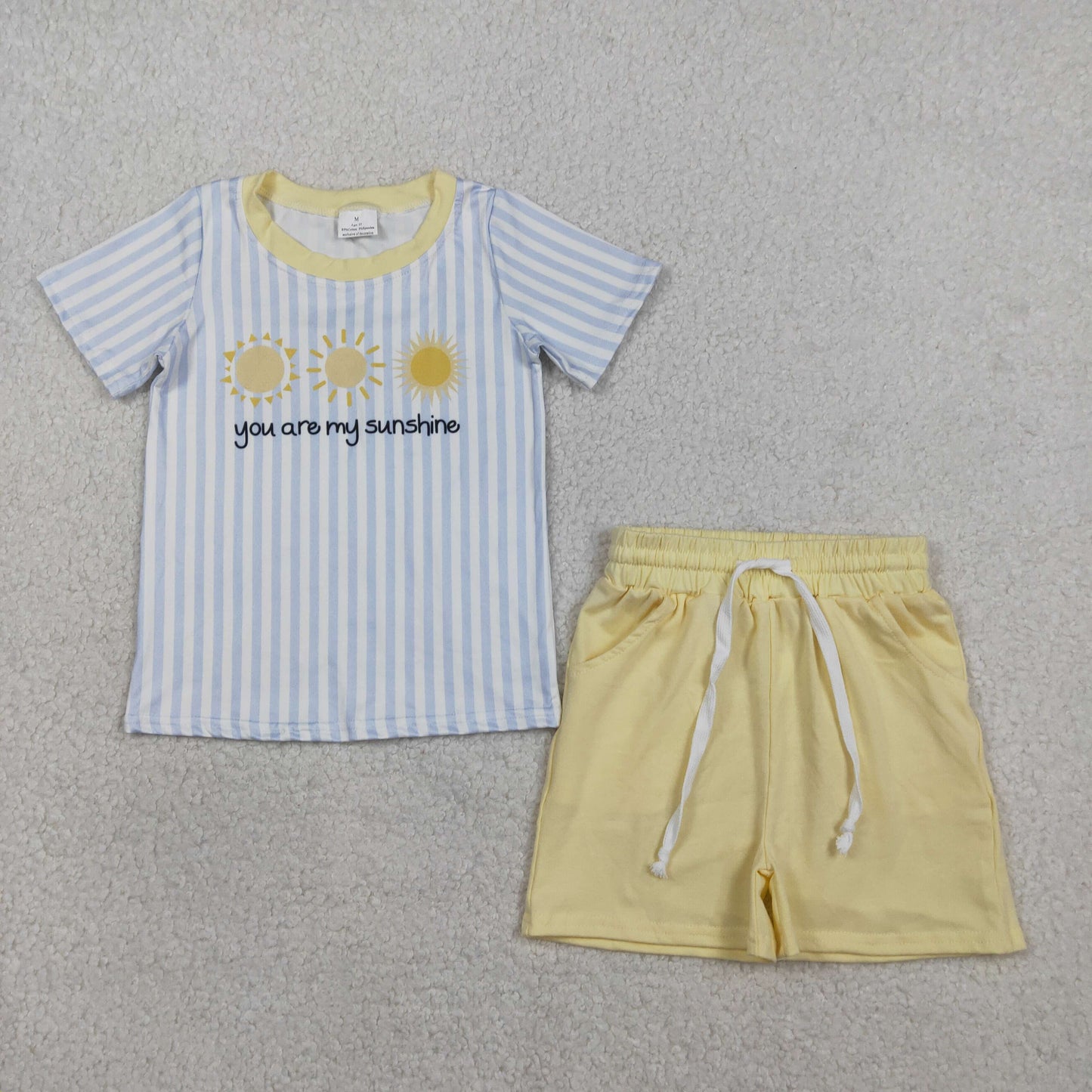 BSSO1734 Kids Baby Boy Stripe You are my Sunshine Top Pockets Shorts Clothes Sets
