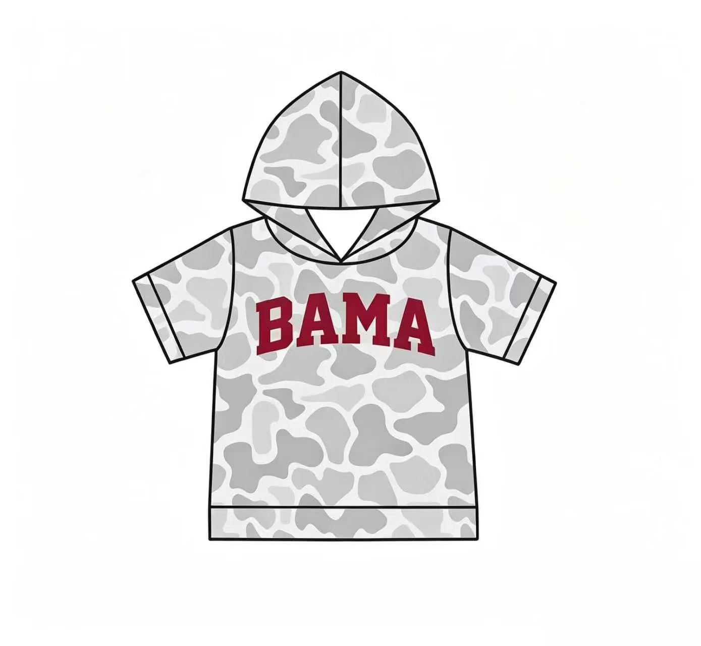 Custom Order Baby Boys Short Sleeve Grey Camo Bama Team Hoodies Top