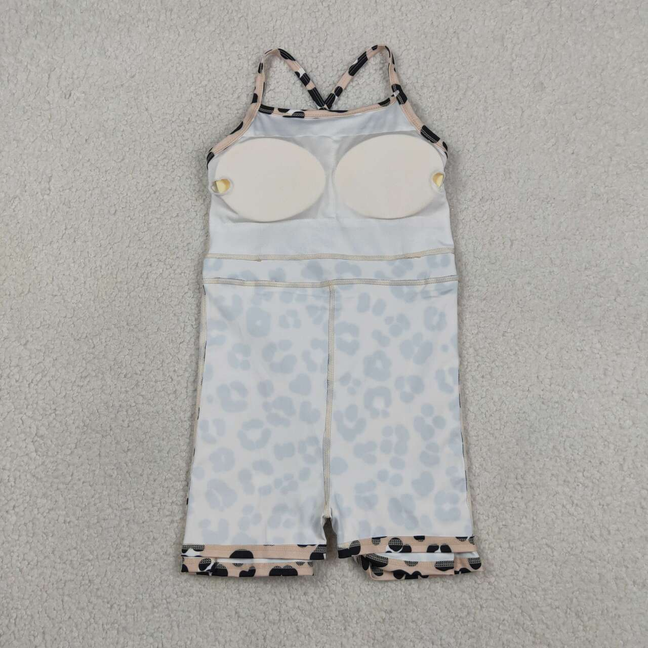 GSD2650 Kids Baby Girls Strap Leopard Shorts Yoga Active Knee Length Dresses