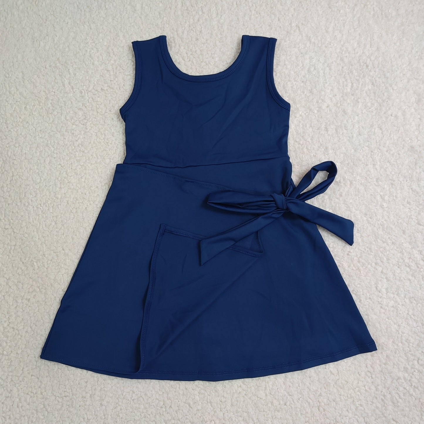 GSD3880 Kids Clothing Baby Girls Navy Sleeveless Bows Yoga Active Short Knee Length Dress