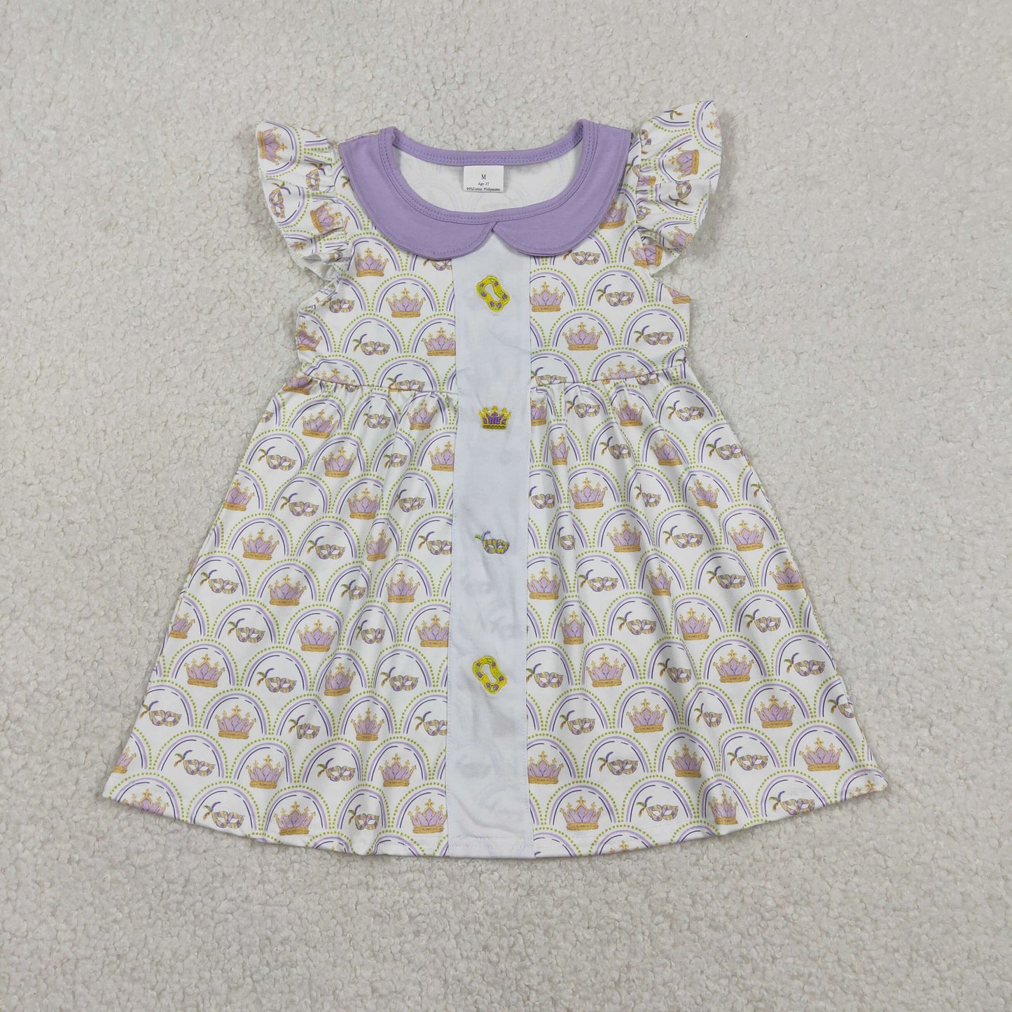 RTS NO MOQ（In Stock) GSD2891 Embroidered carnival crown mask purple Peter Pan collar flutter sleeve dress