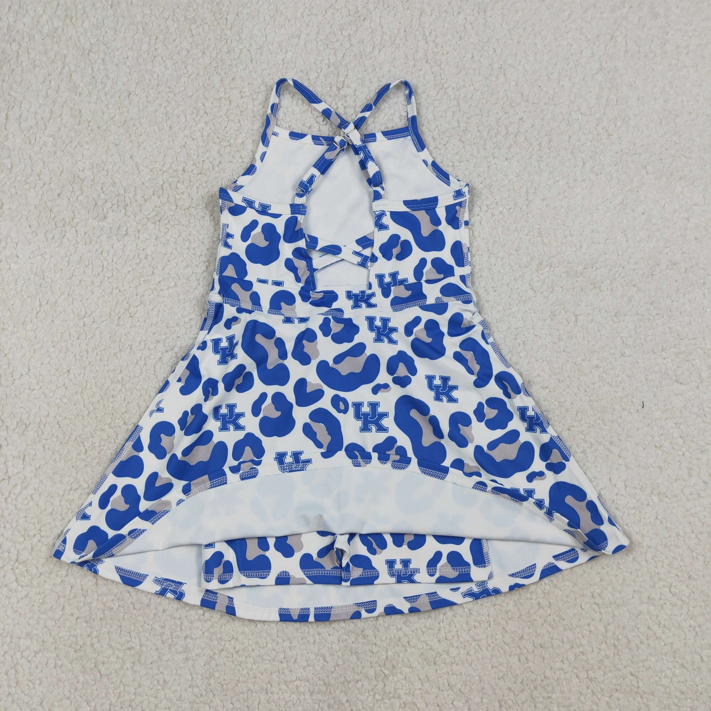 GSD3630 Kids Baby Girl Strap Blue Leopard UK Team Yoga Active Shorts Knee Length Dresses