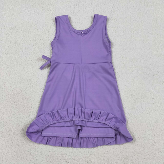 GSD3036 Kids Baby Girls Purple Sleeveless Yoga Active Ruffle Shorts Knee Length Dresses
