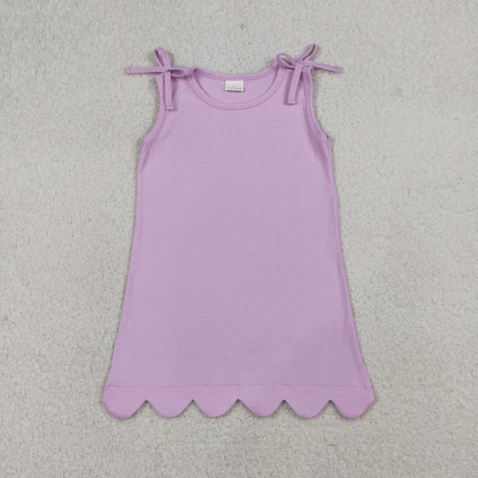 GSD3706 Kids Baby Girl Pink Bows Sleeveless Scallop Knee Length Dresses