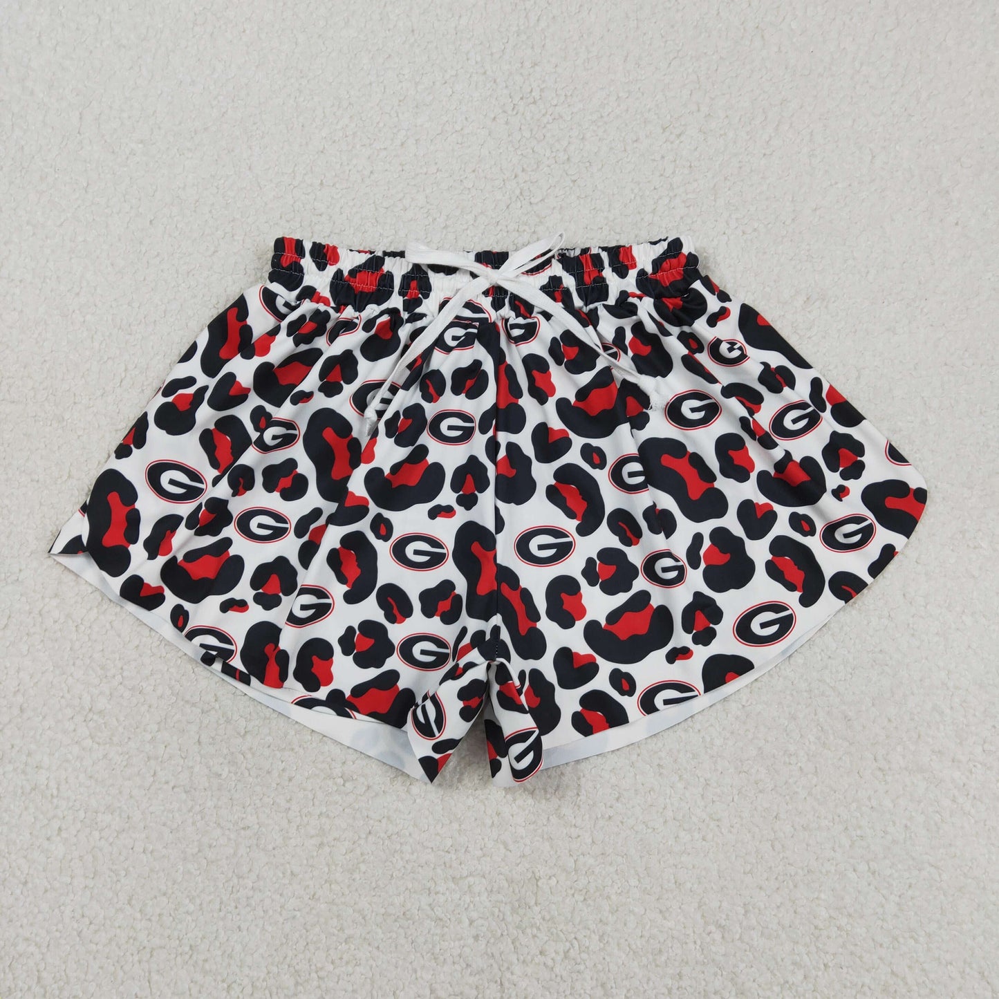 SS0804 Adult Women Black Red Leopard G Team Yoga Active Ruffle Shorts Bottoms