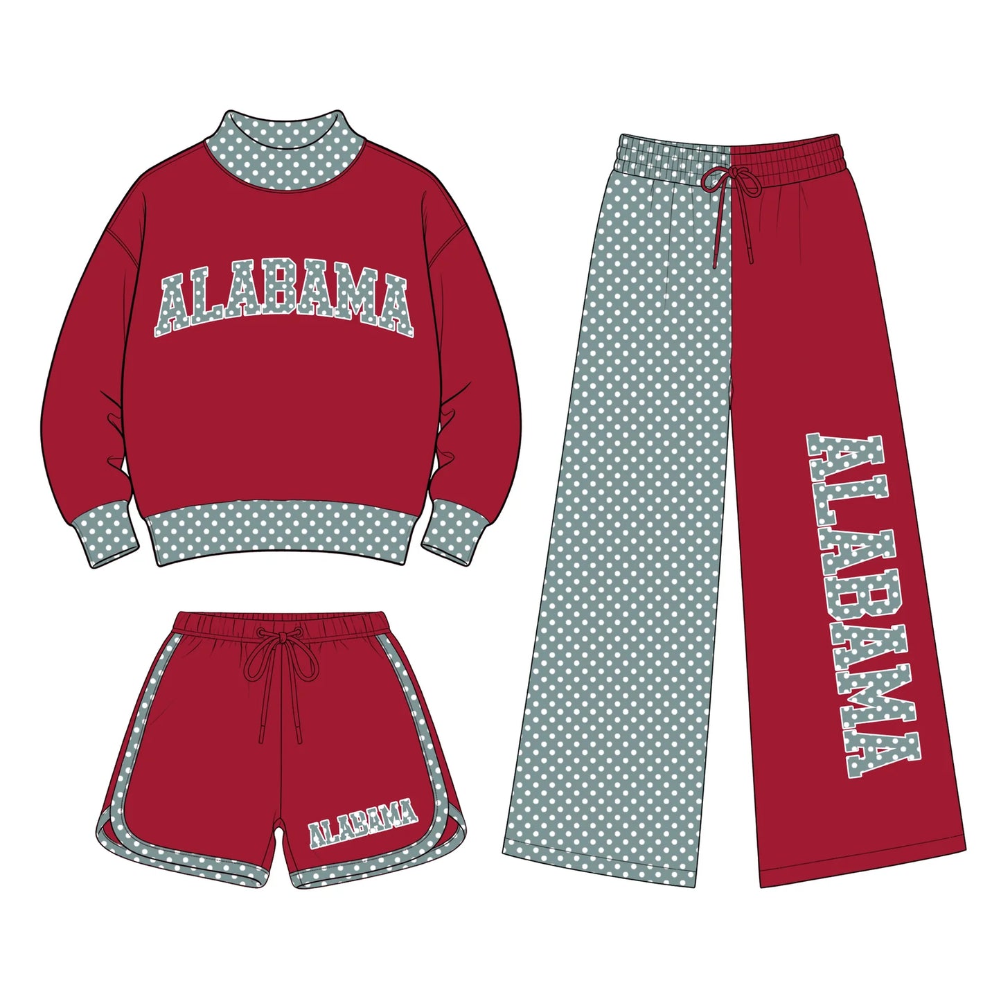 Custom Order Baby Girls Alabama Shirt Shorts Flare Pants Team Three Pieces Clothes Sets