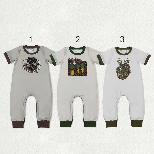 Sibling Baby boy clothes duck puppy short sleeve Rompers