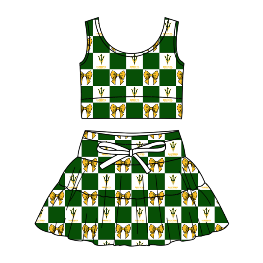 Custom Milk Silk Order MOQ:3 or 5 pcs Each Design Team State Girl Summer Bow Green Sleeveless Skirts Sets