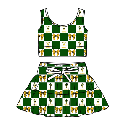 Custom Milk Silk Order MOQ:3 or 5 pcs Each Design Team State Girl Summer Bow Green Sleeveless Skirts Sets