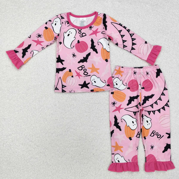 GLP1690 Baby Girls Pink Ghost Pumpkin Top Pants Pajamas Clothes Set