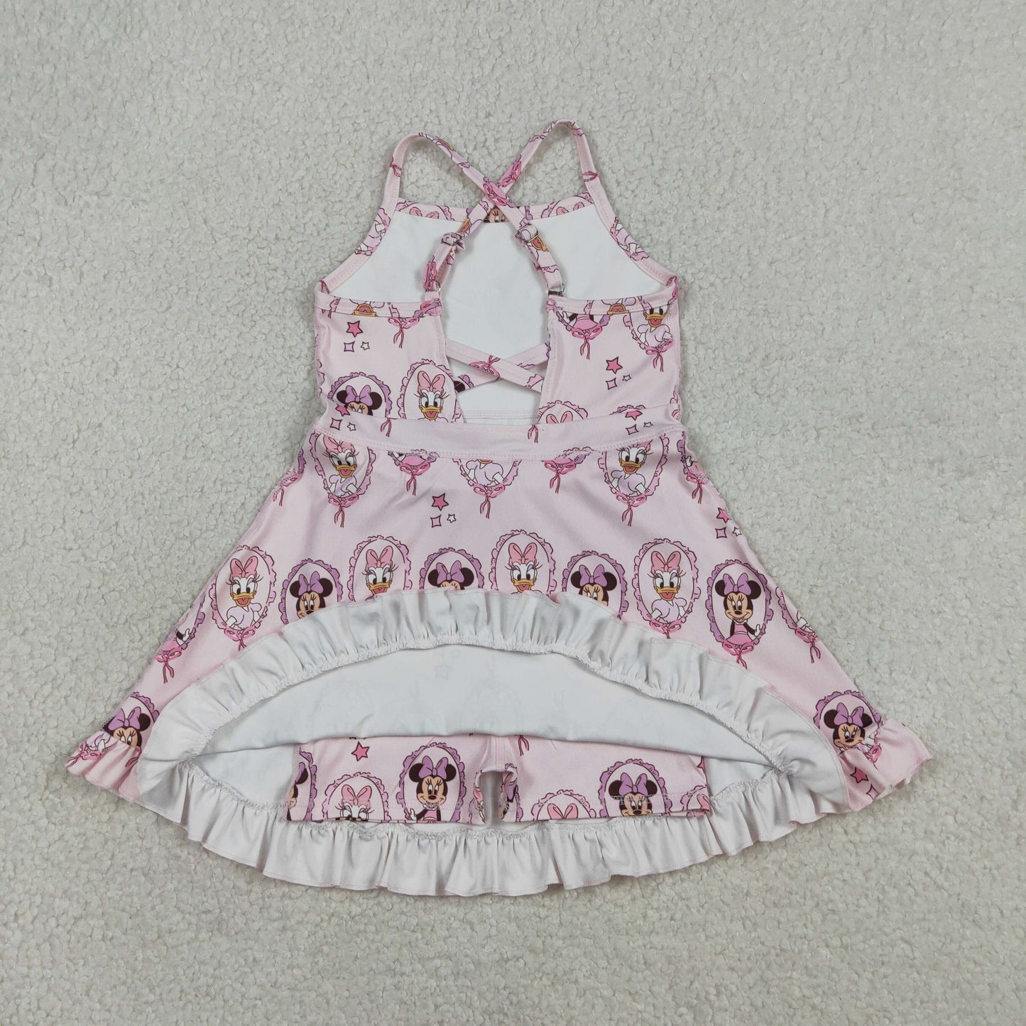 GSD3915 Kids Baby Girls Strap Cartoon Mouse Ducks Yoga Active Knee Length Dresses