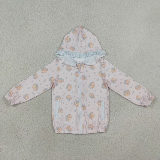 GT1660 Kids Clothing Baby Girls Long Sleeve Flowers Pumpkins Fall Zip Pockets Ruffle Hoodies Jackets Top